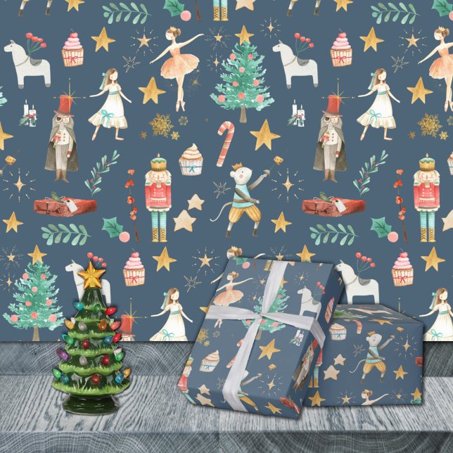 Everything Nutcracker Christmas Dusk Blue Wrapping Paper (Everything Nutcracker Christmas Dusk Blue Holiday Gift Wrapping Paper Rolls. Available in 6 colours.)
