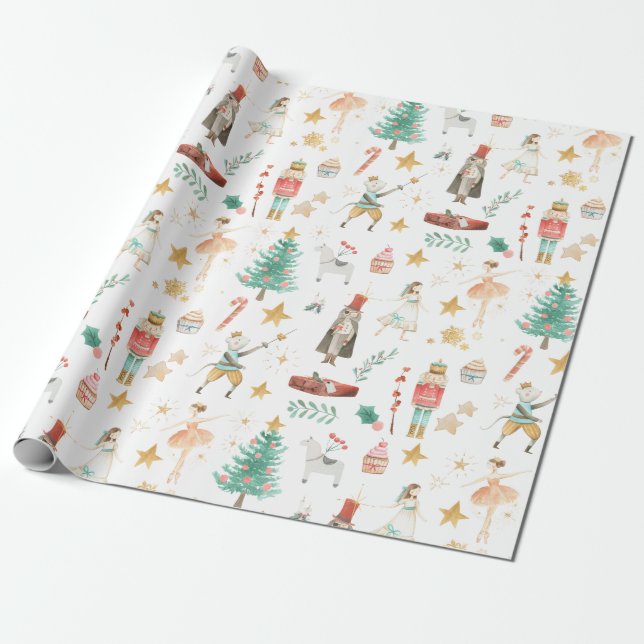 Everything Nutcracker Christmas White Wrapping Paper (Unrolled)