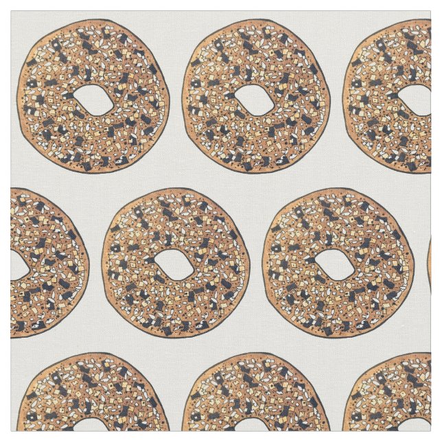 Everything Poppy Sesame Seed Bagel Breakfast Food Fabric (Close Up)