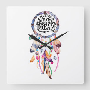 Everything Starts with a Dream Life Quote Square Wall Clock