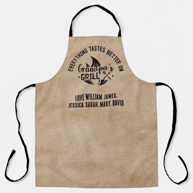 Everything Tastes Better On Grandpa's Grill Custom Apron (Front)
