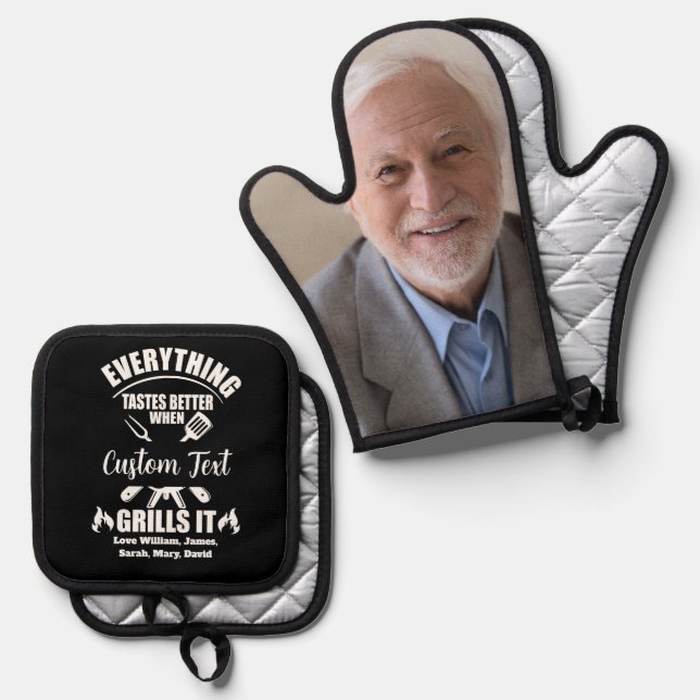 Everything Tastes Better When Custom Name Grills Oven Mitt & Pot Holder Set (Front/Back)