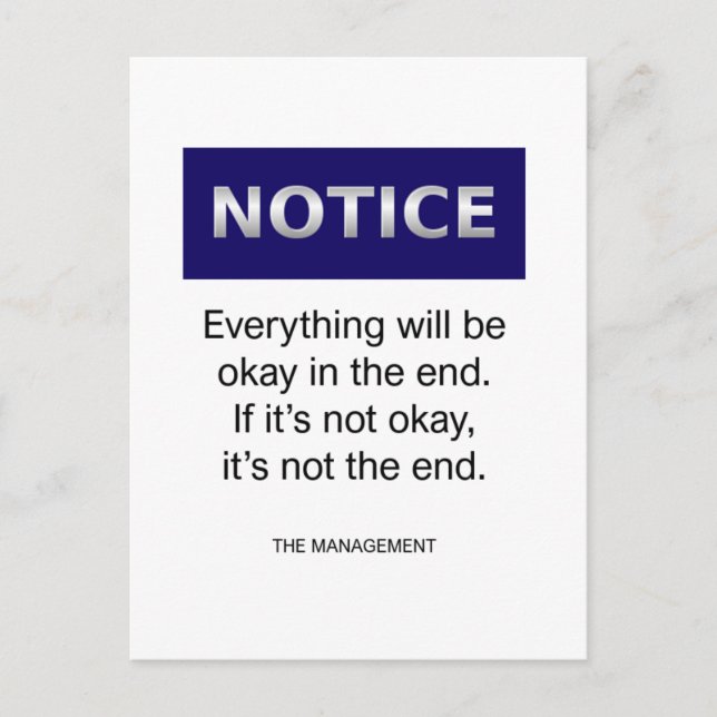Everything will be okay notice funny postcard (Front)