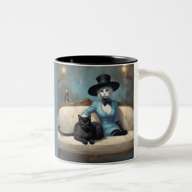 Everything with style black cat white cat Two-Tone coffee mug (Right)