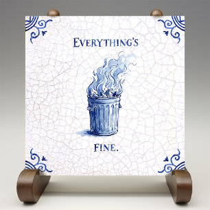Everything's Fine Delft Blue Dutch Style Ceramic Tile