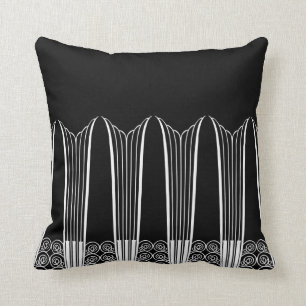EVE'S BALCONY, Art Deco Ironwork in White on Black Cushion