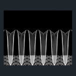 EVE'S BALCONY, Art Deco Ironwork in White on Black Poster<br><div class="desc">Eve's Balcony is a beautiful French Art Deco Ironwork design carefully rendered from an old photograph of a French iron gate. This version features shades of white on black.</div>