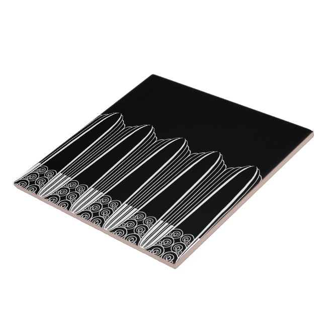 EVE'S BALCONY, Art Deco Ironwork in White on Black Tile (Side)