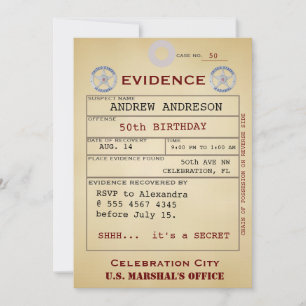 Evidence Tag 50th Birthday Odd Humour Silly Value Invitation