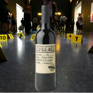 Evidence true crime murder mystery role play wine label
