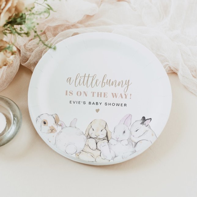 EVIE Cute Pastel Watercolor Bunny Baby Shower Paper Plate (Creator Uploaded)