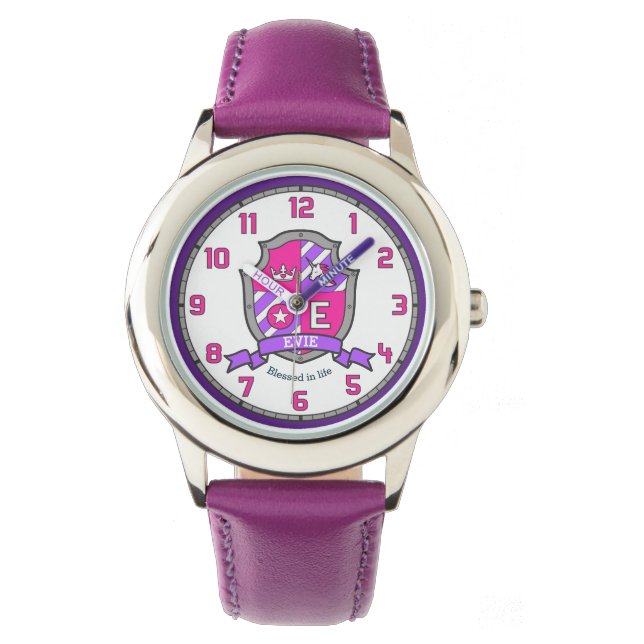 Evie girls name meaning letter E unicorn pink Watch (Front)
