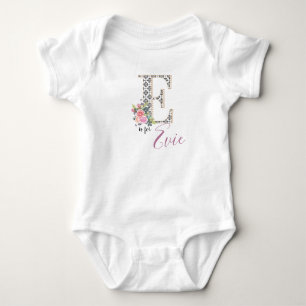 Evie Name Baby Outfit Letter E Romper Floral Girl Bodysuit