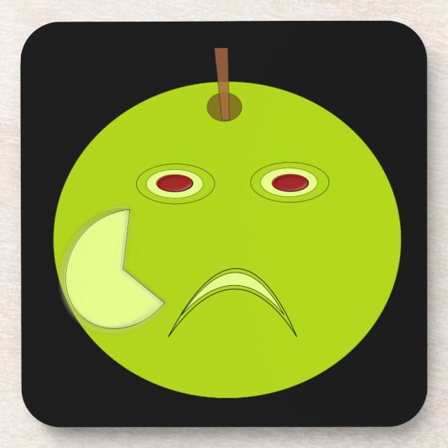 Evil Apple with Scar Halloween Cork Coaster (Front)