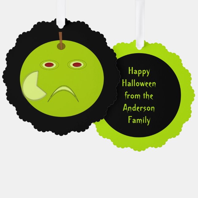 Evil Apple with Scar Halloween Custom Tree Decoration Card (Front/Back)