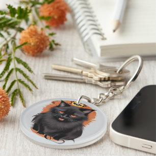 Evil Black Cat Halloween Keychain