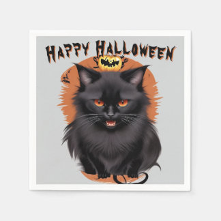 Evil Black Cat Halloween Paper Napkin
