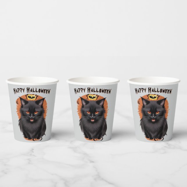 Evil Black Cat Halloween Party Paper Cups (Multi)