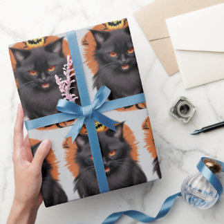 Evil Black Cat Halloween Wrapping Paper