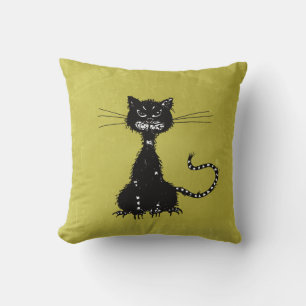 Evil Black Cat Olive Green Cushion