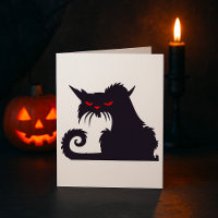 Evil Black Cat Silhouette with Red Eyes