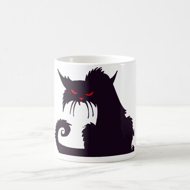 Evil Black Cat Silhouette with Red Eyes Coffee Mug (Center)