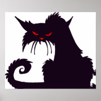 Evil Black Cat Silhouette with Red Eyes