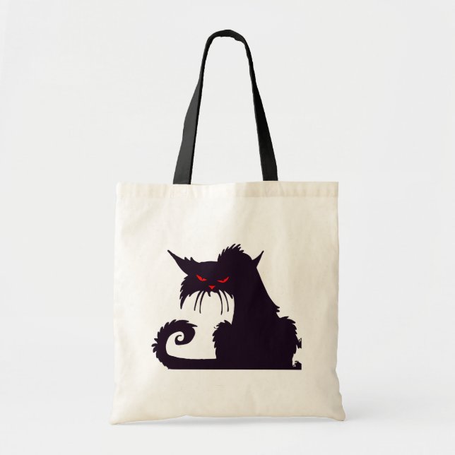 Evil Black Cat Silhouette with Red Eyes Tote Bag (Front)