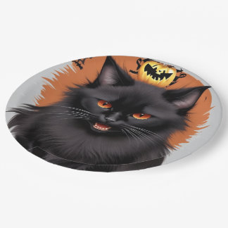 Evil Blck Cat Halloween Party Paper Plates