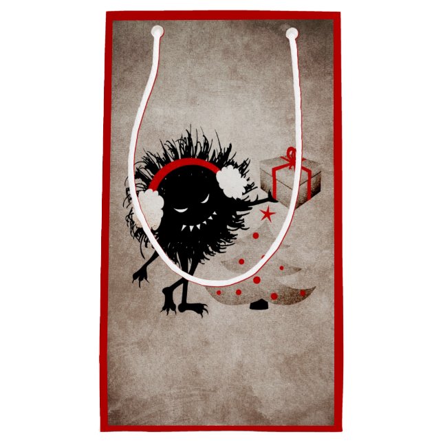 Evil Bug Gives Christmas Present Small Gift Bag (Front)