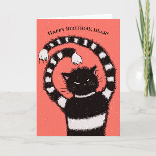 Evil Cat In Snowy Winter Cartoon Kitty Birthday Card