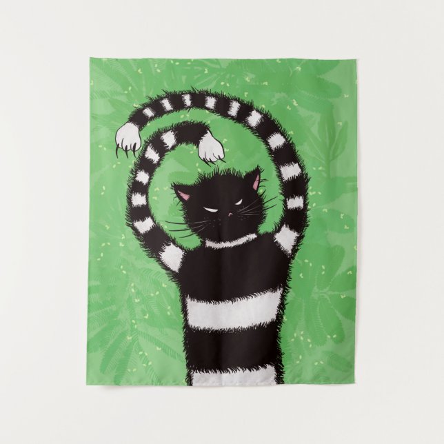 Evil Cat Nature Lover Spring Green Tapestry (Front)