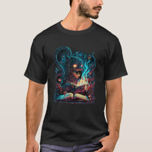 Evil cat reading the necronomicon horror kitty T S T-Shirt