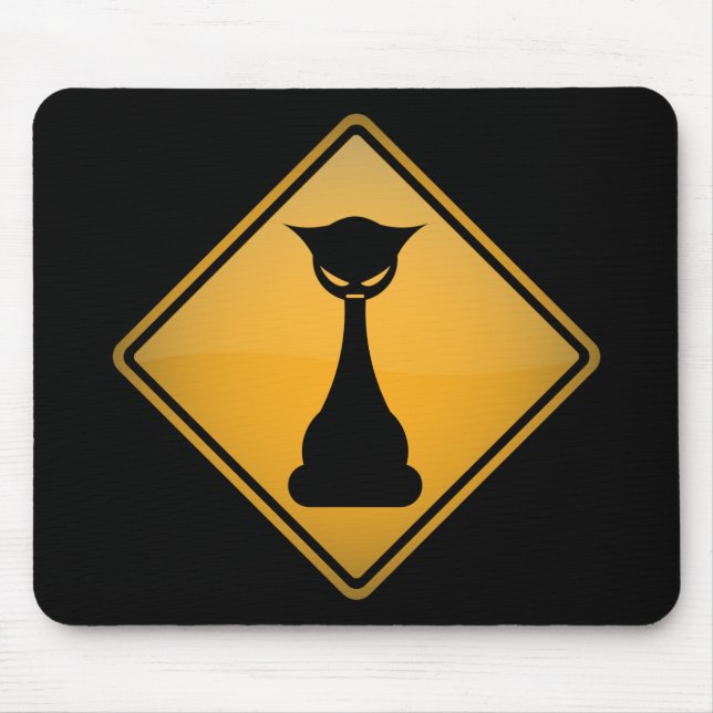 Evil Cat Warning Sign Mouse Pad (Front)