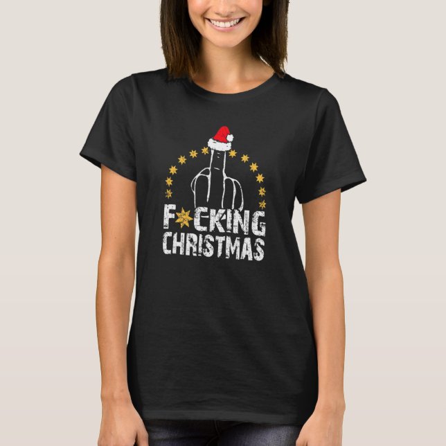 Evil Christmas With Middle Finger Santa Hat T-Shirt (Front)