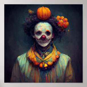Evil Clown. AI Created Art Scary Halloween Poster