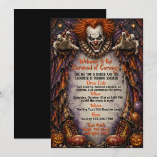Evil Clown Halloween Costume Theme Party Invitation