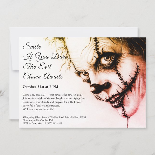 Evil Clown Halloween Invitation – Sinister Smile  (Front)