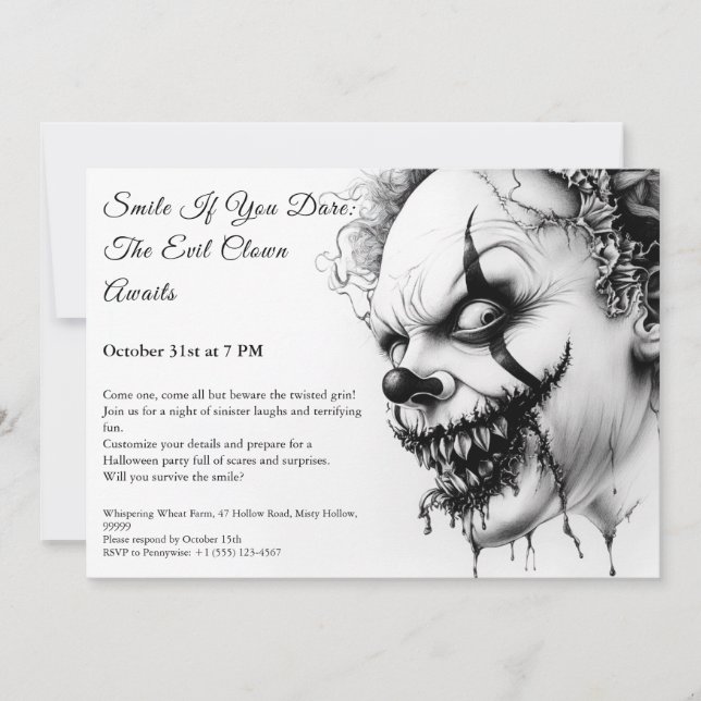 Evil Clown Halloween Invitation – Sinister Smile  (Front)