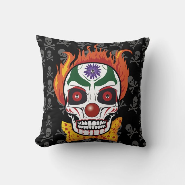 Evil Clown Skull Demon Throw Pillow Home Decor (Front)