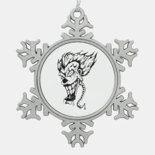 Evil clown snow flake Christmas tree ornament