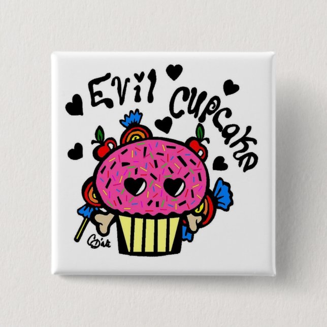 evil cupcake 15 cm square badge (Front)