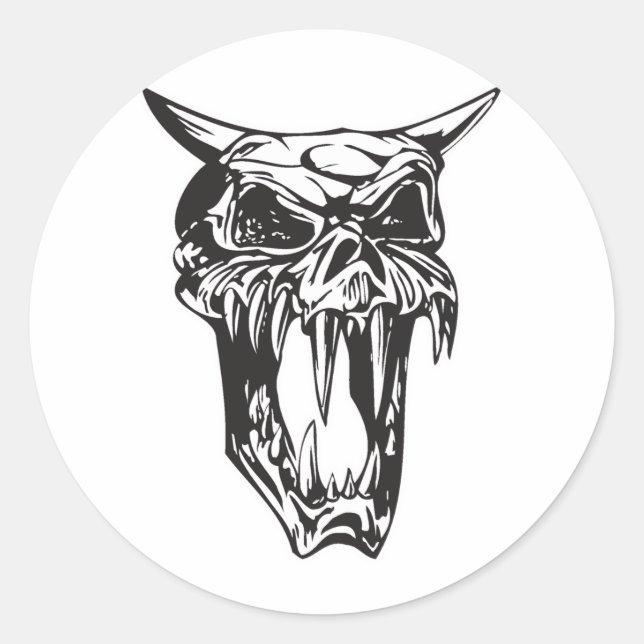 evil demon skull classic round sticker (Front)