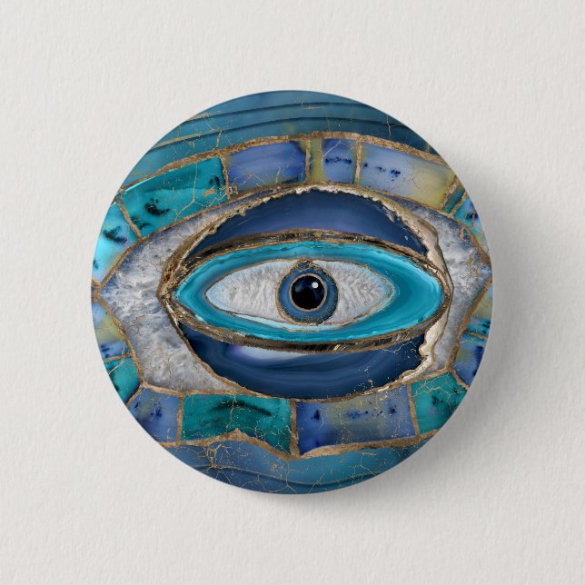 Evil Eye Amulet Agate and gold 6 Cm Round Badge (Front)