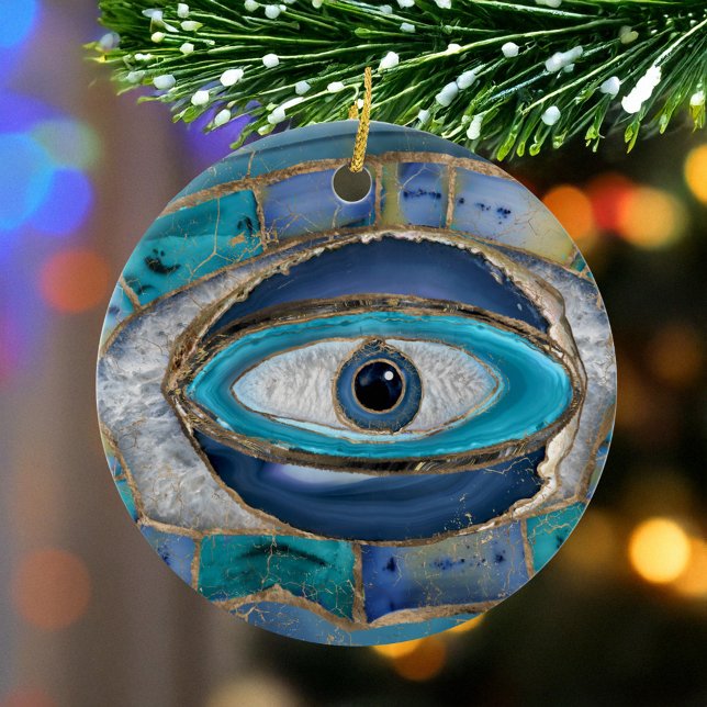 Evil Eye Amulet Agate and gold Ceramic Ornament (Creator Uploaded)