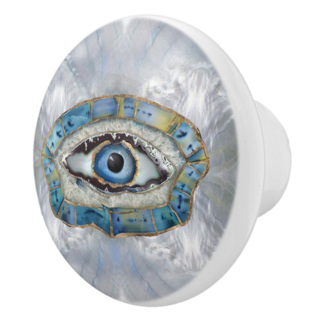 Evil Eye Amulet Geodes and Crystals Ceramic Knob (Right)