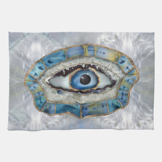 Evil Eye Amulet Geodes and Crystals Tea Towel (Horizontal)