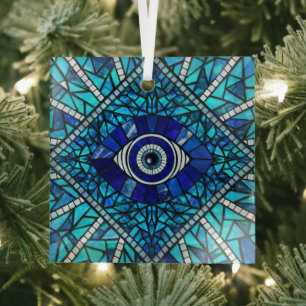 Evil Eye Amulet Mosaic Art Glass Tree Decoration