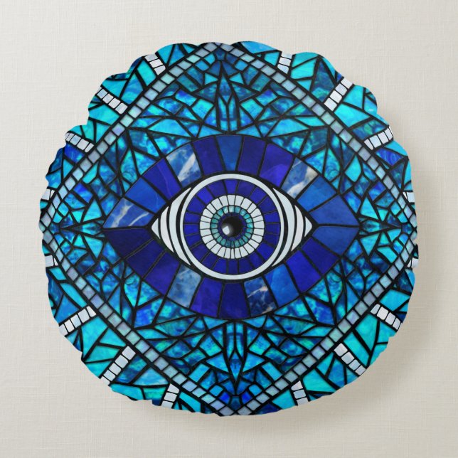 Evil Eye Amulet Mosaic Art Round Cushion (Front)