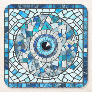 Evil Eye Amulet Mosaic Art Square Paper Coaster